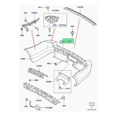Clip Fixador para choques traseiro - D3/D4/F2/RR Sport 05-09