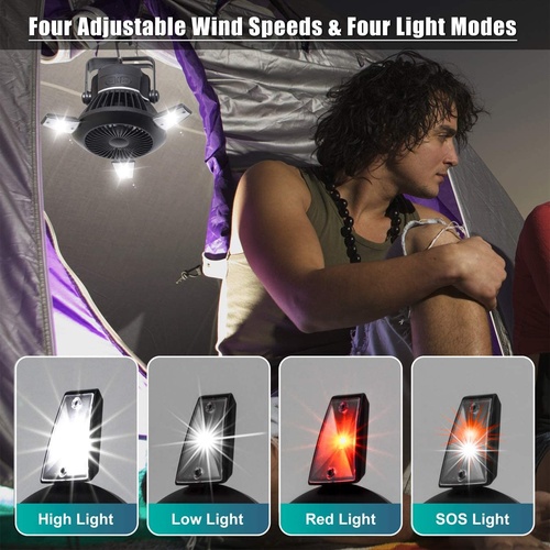 Ventilador + LED ideal para tendas e toldos (2 em 1) alimentado por painel solar