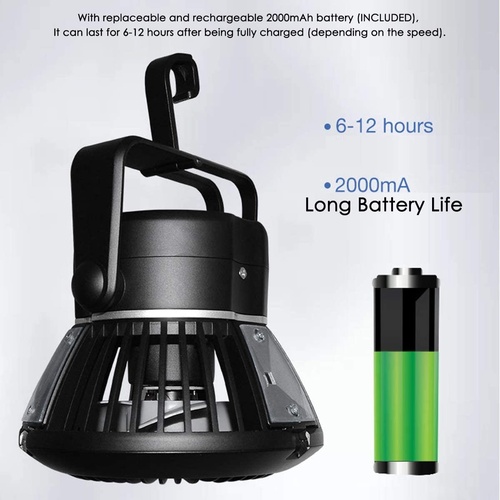 Ventilador + LED ideal para tendas e toldos (2 em 1) alimentado por painel solar